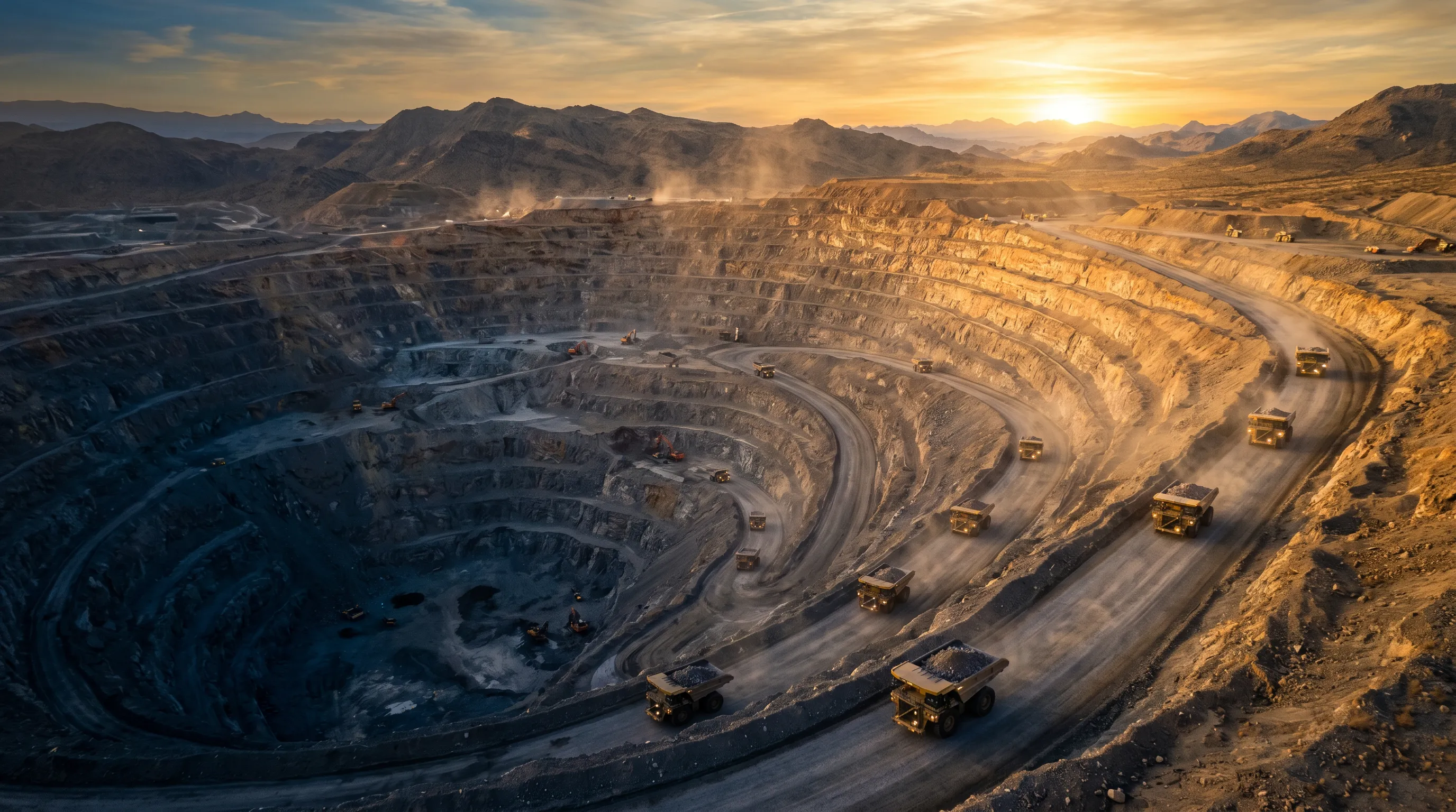 Open-pit mine at golden hour
